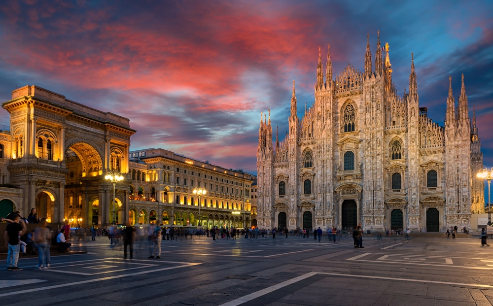 Milan Cathedral (Duomo di Milano) and Galleria Vittorio Emanuele II at sunset