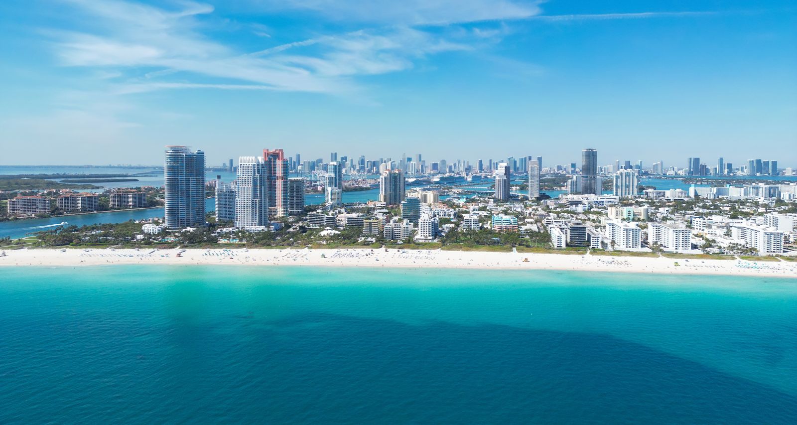 Aerial view of Miami Beach shoreline and turquoise water