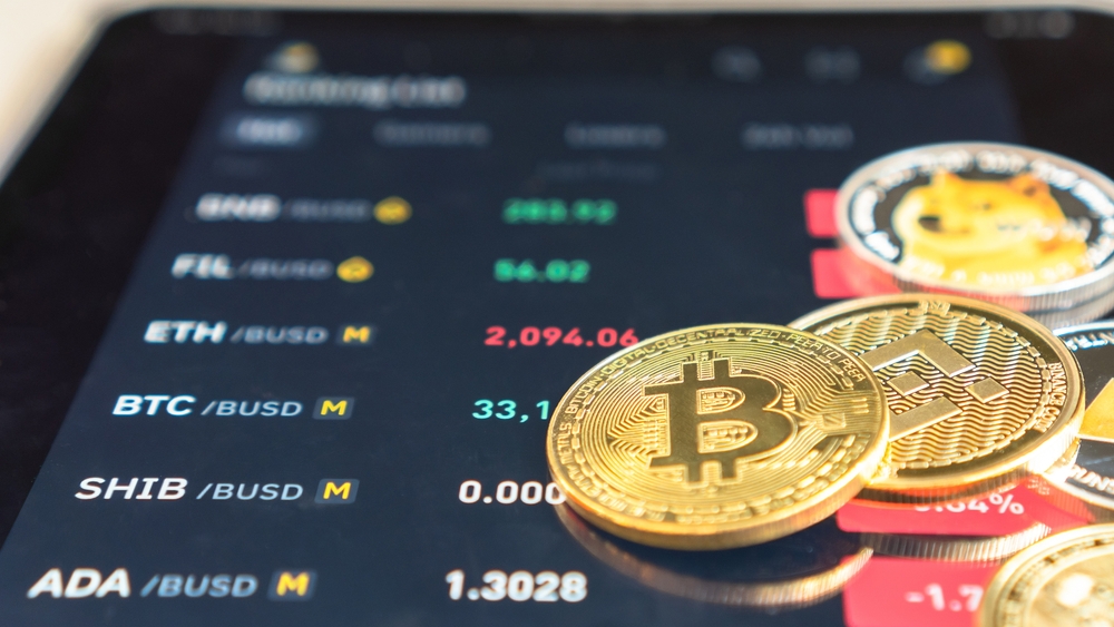 Cryptocurrency trading screen with Bitcoin and Ethereum prices