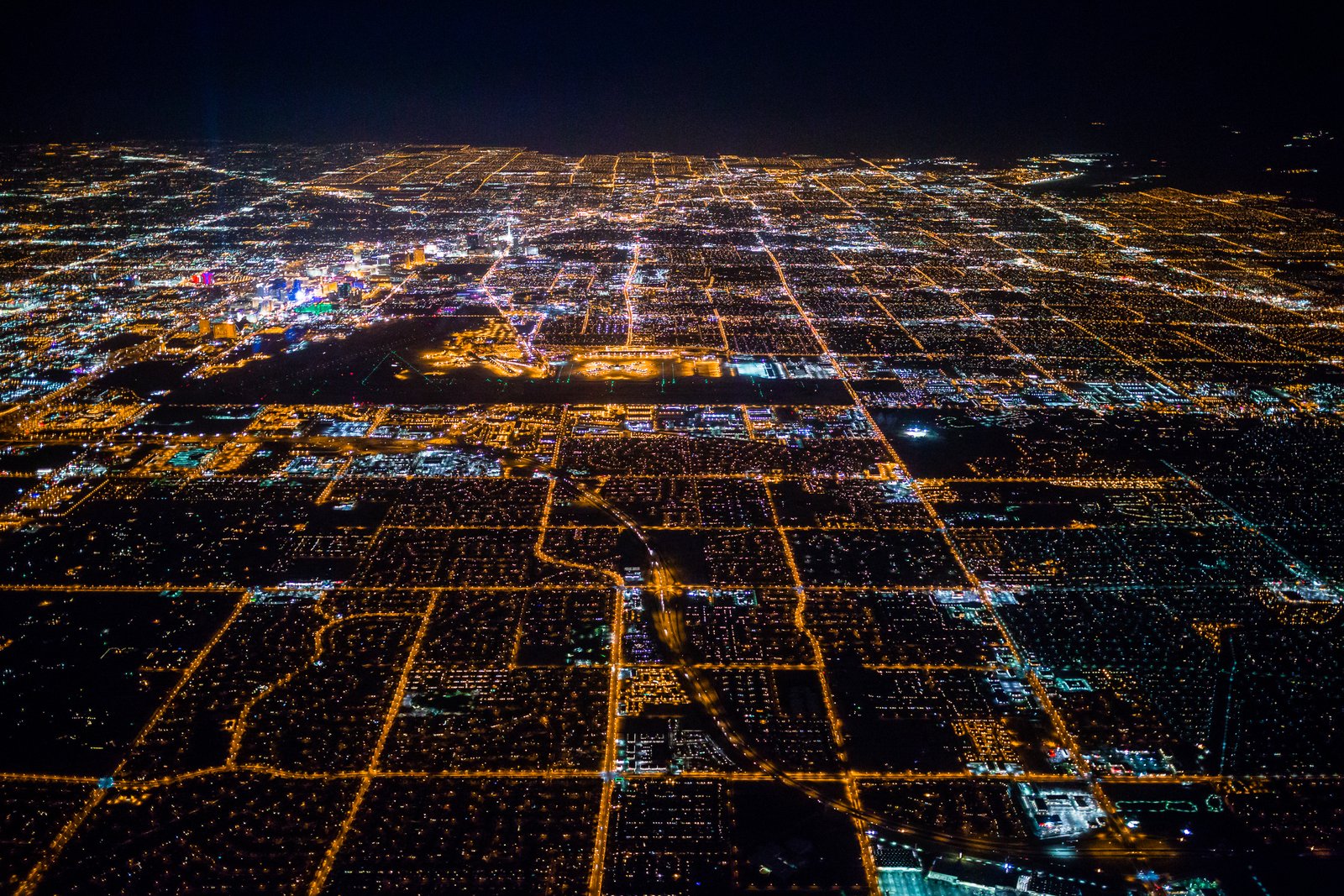 Aerial view of Las Vegas at night, Nevada