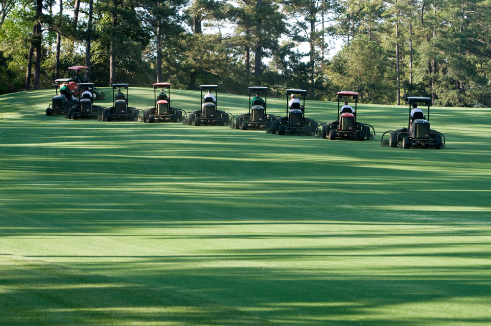 Augusta National fairway maintenance during Masters week