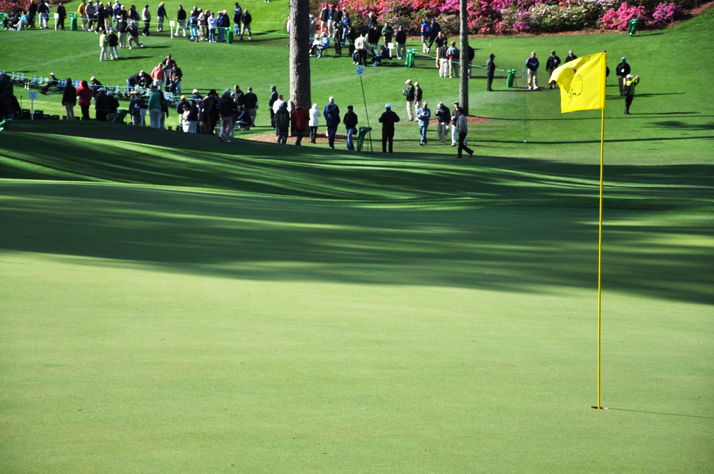 Augusta National Golf Club green with Masters flag during tournament week
