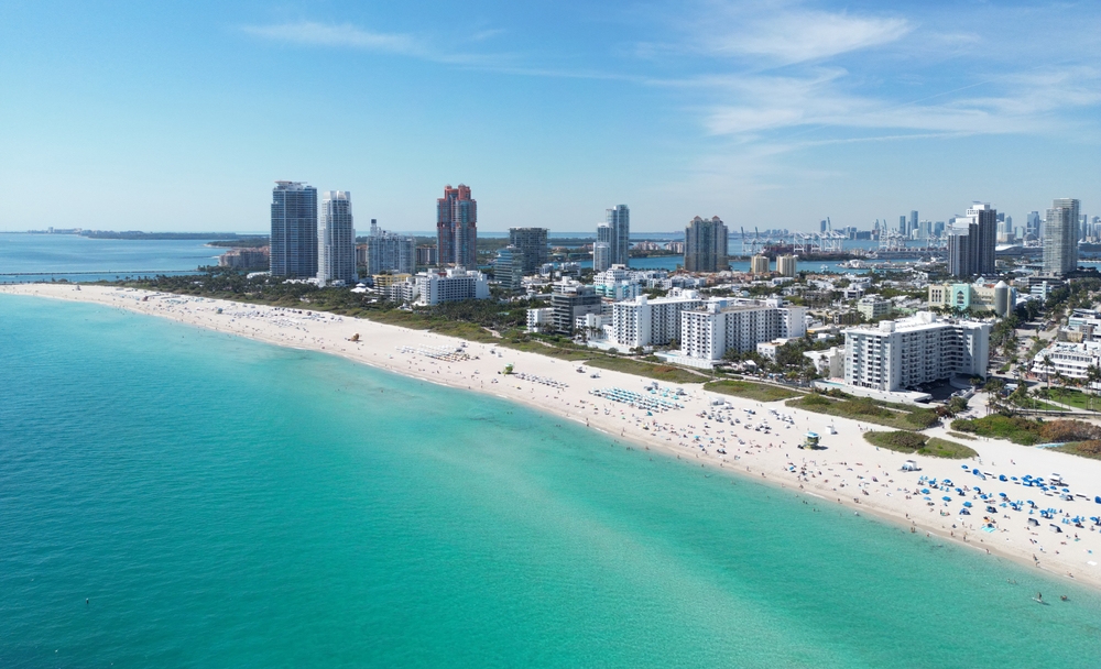 Aerial view of Miami Beach with turquoise water and South Beach skyline — Hard Rock Stadium World Cup destination